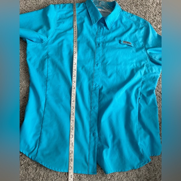 Columbia PFG Omni Shade Hiking Light Blue Button up Snap buttons - Picture 6 of 8